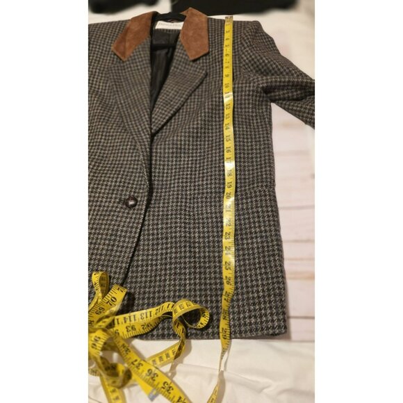 VTG International Scene Blazer Wool Houndstooth Tweed Jacket Preppy Womens 7/8 - Picture 6 of 12